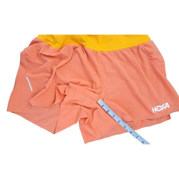 Hoka Glide Running Shorts 4" Orange Women Medium Zip Pocket Built In Liner - Picture 10 of 10